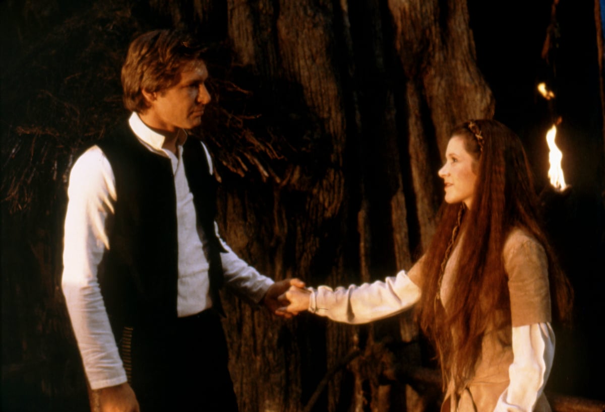 Harrison Ford and Carrie Fisher on the set of Star Wars: Episode VI - Return of the Jedi | Sunset Boulevard/Corbis via Getty Images
