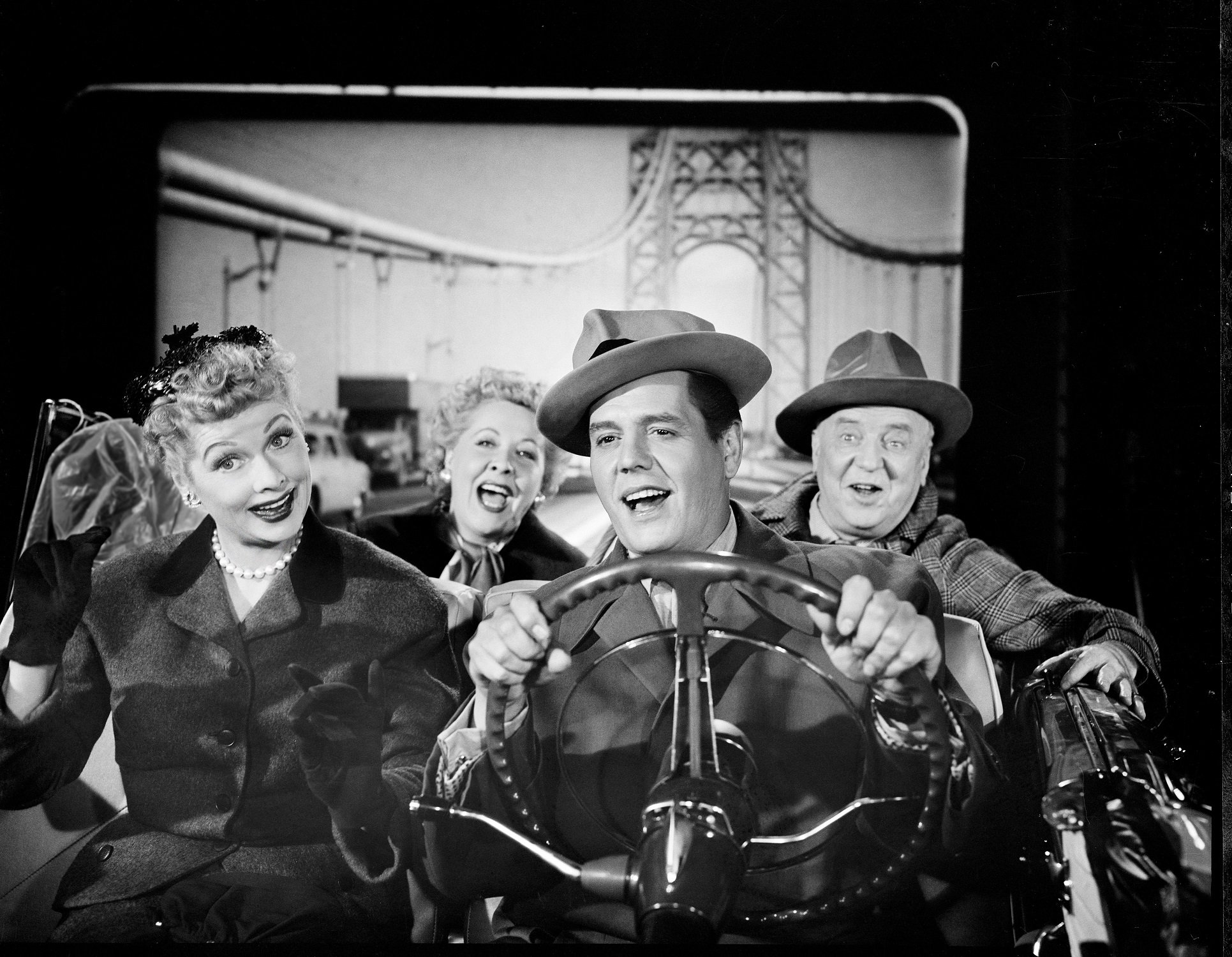 The cast of 'I Love Lucy' in a convertible