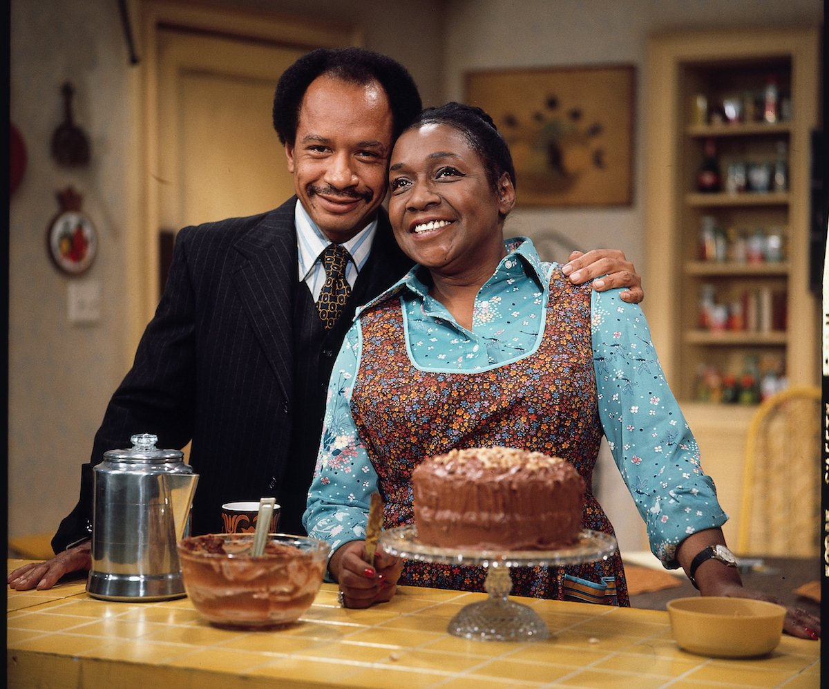 Isabel Sanford as Louise Jefferson with her on-air husband, Sherman Hemsley as George Jefferson, from the CBS situation comedy, THE JEFFERSONS.