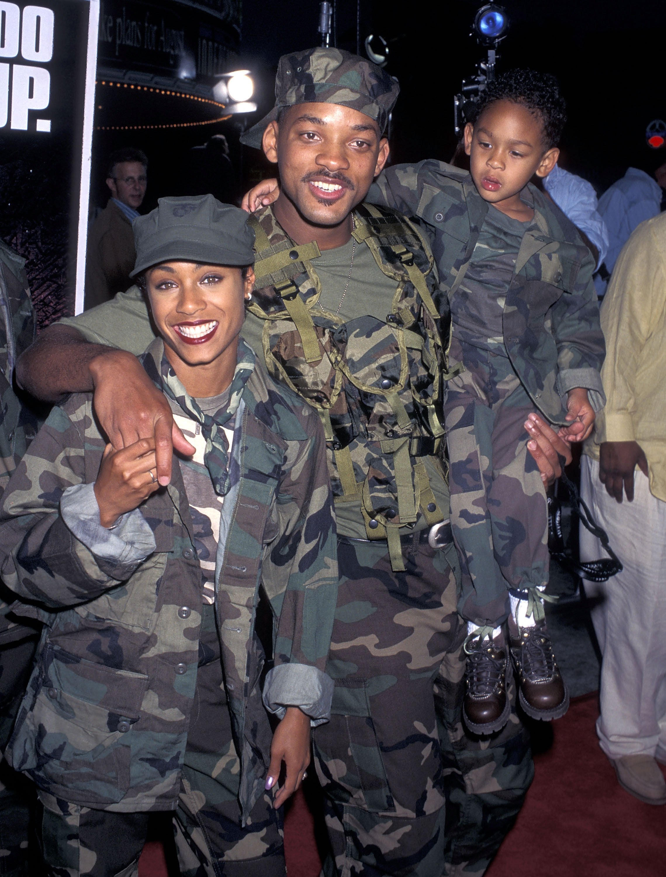 Actress Jada Pinkett, actor Will Smith and son Trey Smith attend the "Independence Day" Westwood Premiere on June 25, 1996 at Mann Village Theatre in Westwood, California. 