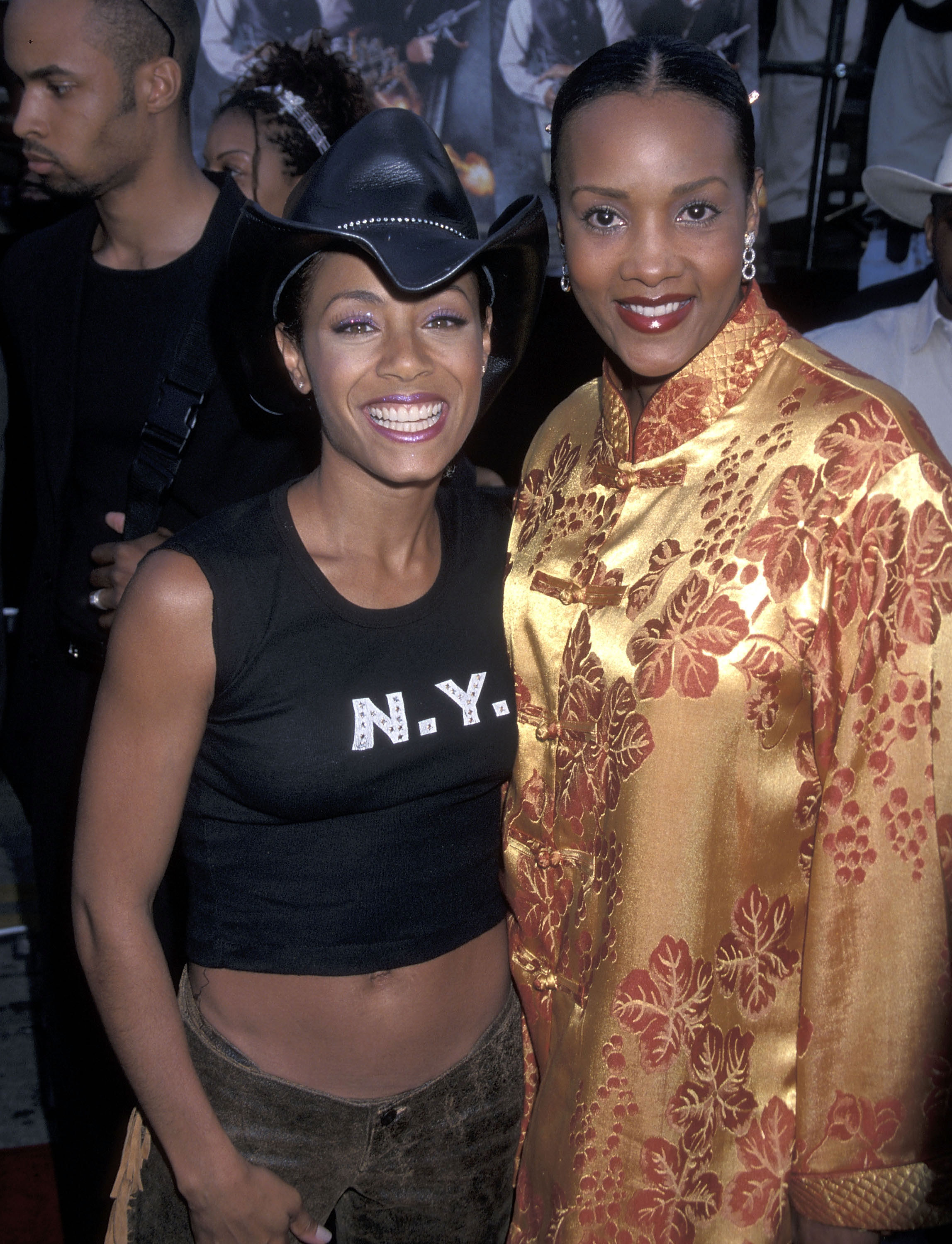 Actress Jada Pinkett Smith and actress Vivica A. Fox attend the 'Wild Wild West' Westwood Premiere on June 28, 1999 at Mann Village Theatre in Westwood, California.