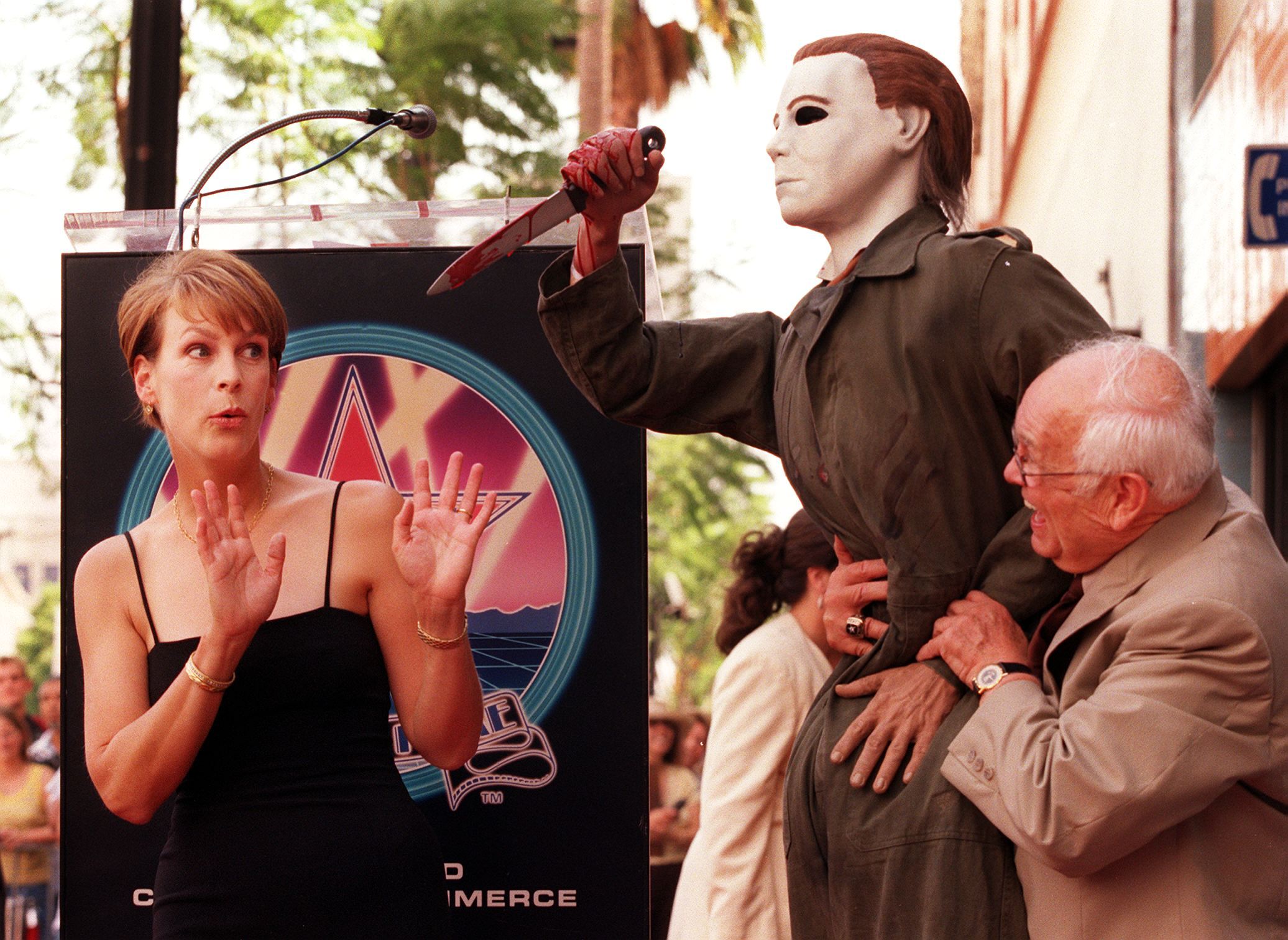 Jamie Lee Curtis with Prop Michael Meyers
