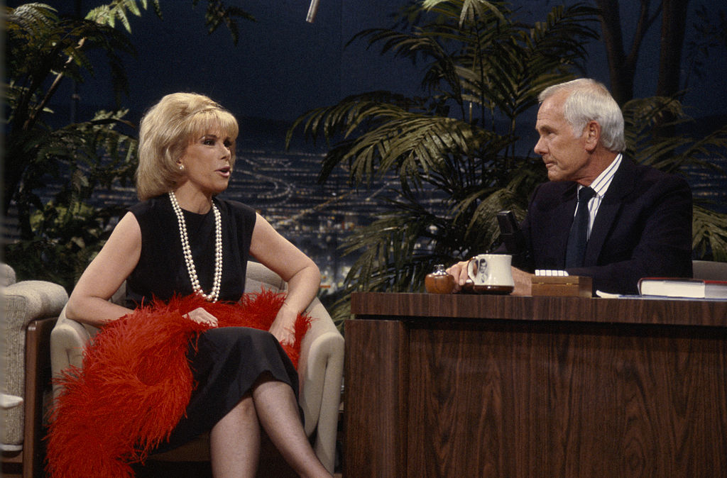 Joan Rivers during an interview with host Johnny Carson on The Tonight Show 1986