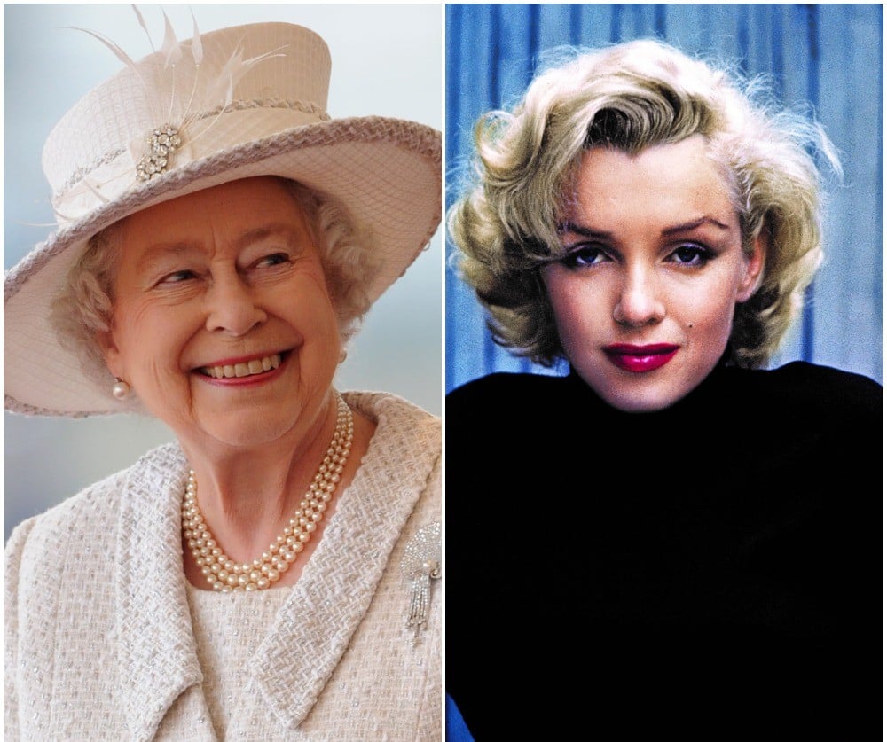 (L) Queen Elizabeth II, (R) Marilyn Monroe