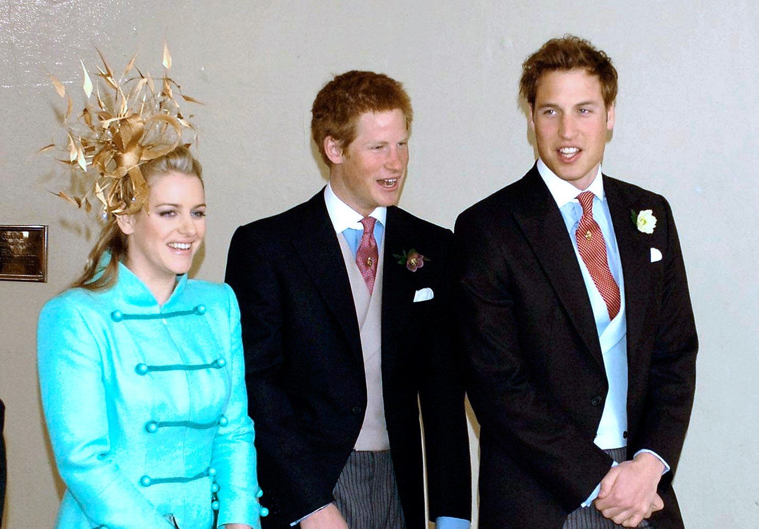 (L-R) Laura Lopes (nee Parker Bowles), Prince Harry, and Prince William