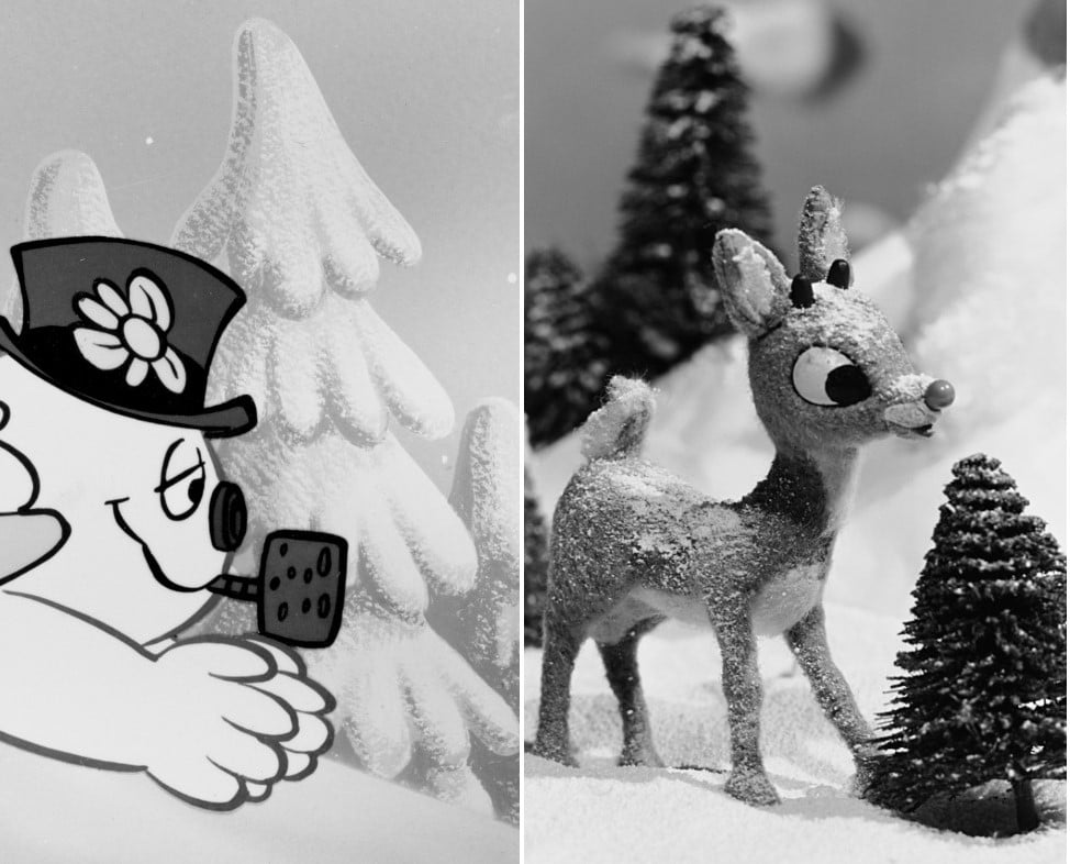 (L) Still image from the animated TV special 'Frosty The Snowman,' (R) Still image from 'Rudolph the Red-Nosed Reindeer' movie