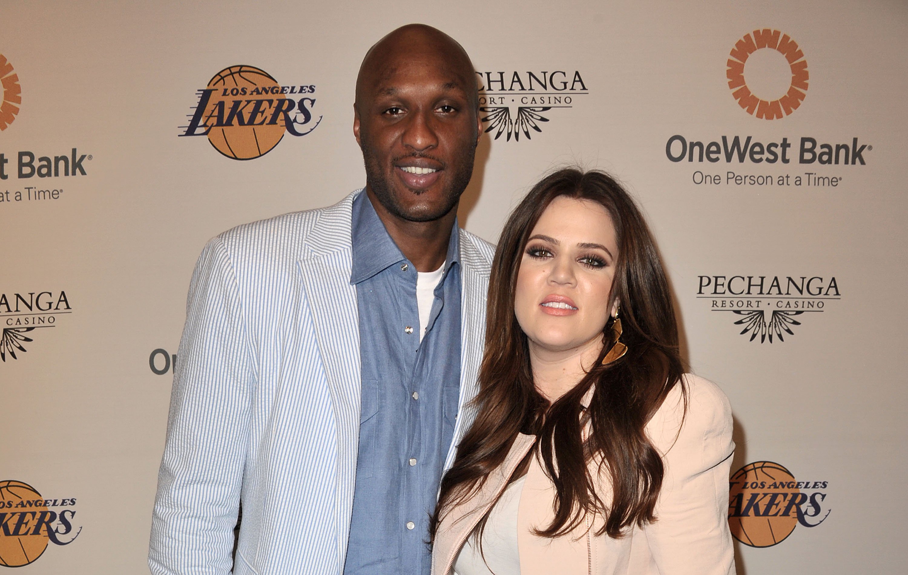 Lamar Odom and Khloe Kardashian attend the Lakers casino night at Staples Center on April 3, 2011 in Los Angeles, California.