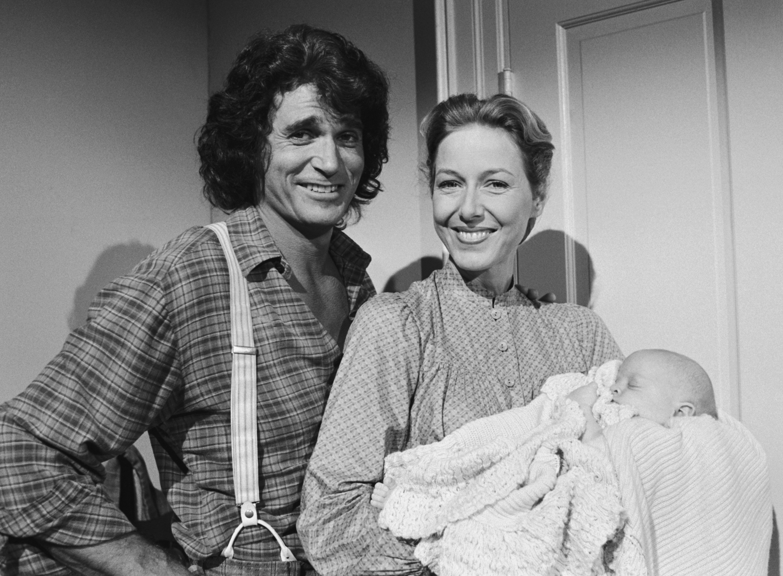 Michael Landon as Charles Philip Ingalls, Karen Grassle as Caroline Quiner Holbrook Ingalls in 'Little House on the Prairie'