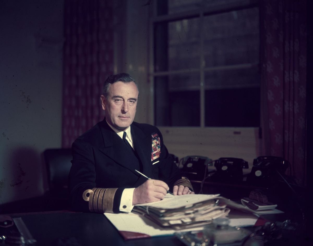 First Sea Lord Louis Mountbatten, Earl Mountbatten, at his office in the Admiralty