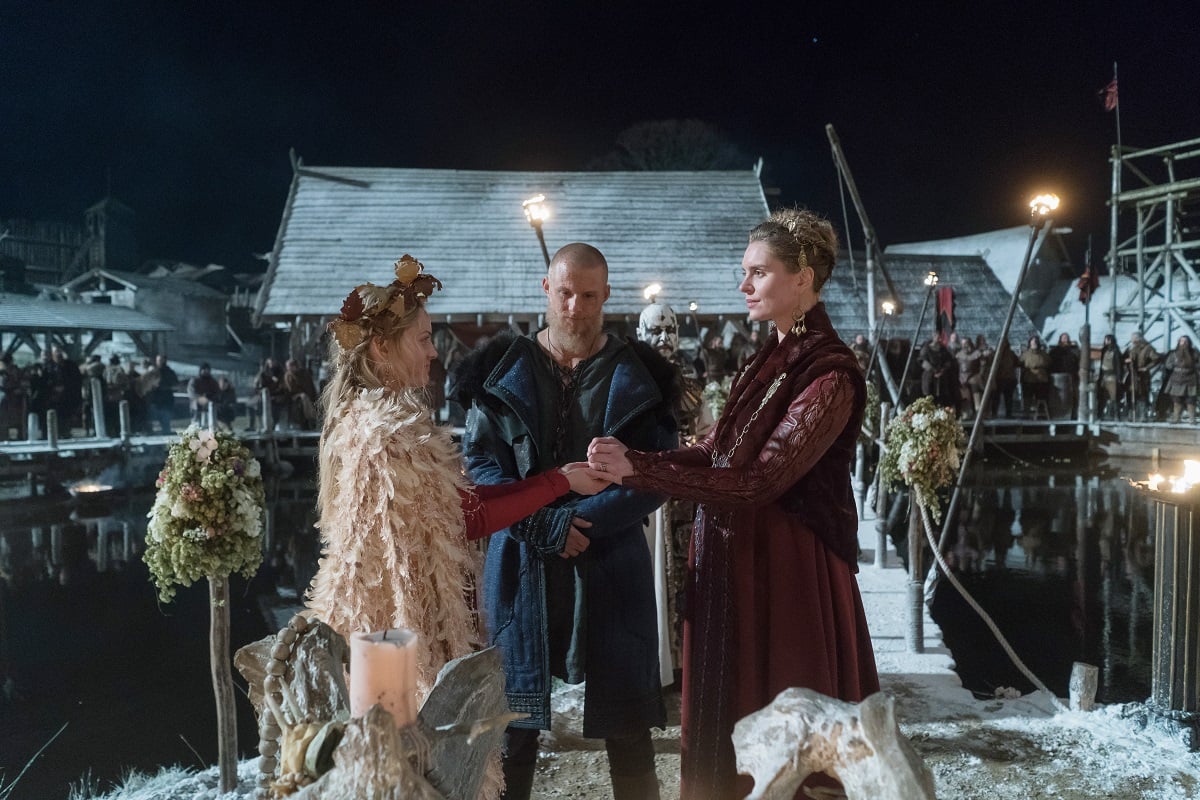 Lucy Martin, Alexander Ludwig, and Ragga Ragnars in 'Vikings'