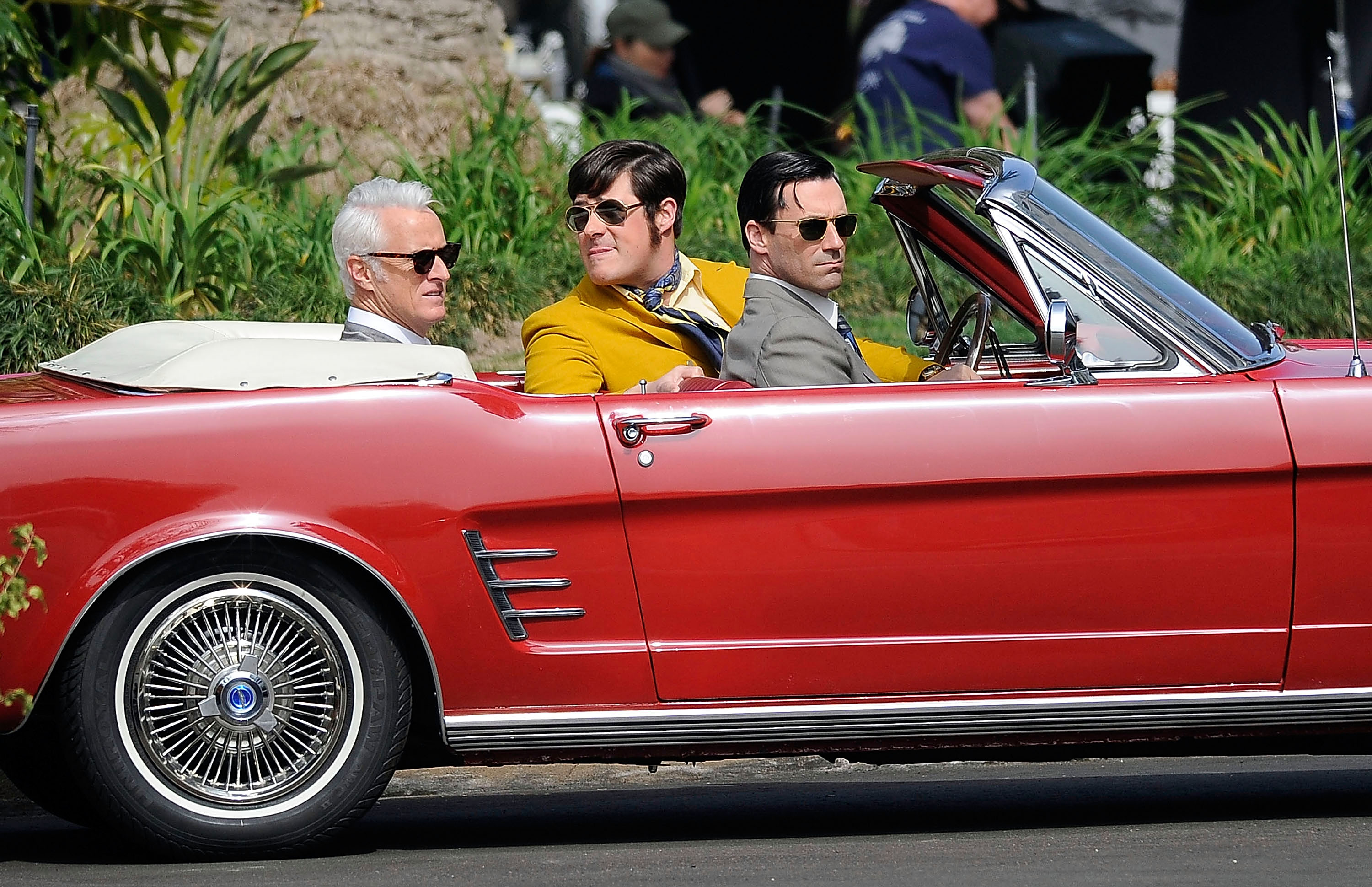 John Slattery, Rich Sommer and Jon Hamm are seen filming 'Mad Men'
