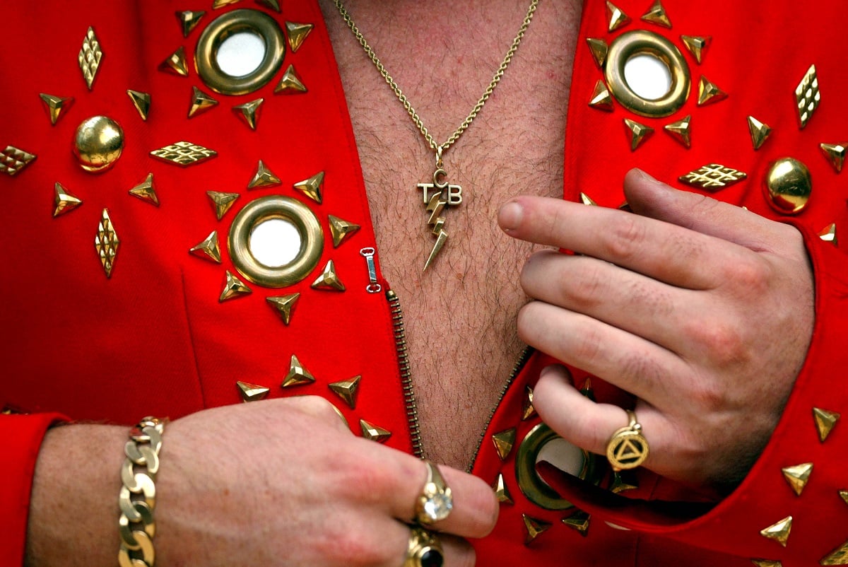 Elvis Presley tribute artist Mark Leen with his 'TCB' pendant in 2002