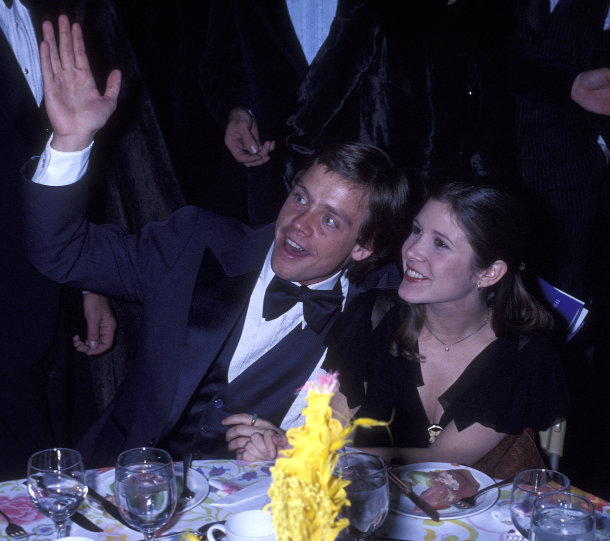 Mark Hamill and Carrie Fisher attend 10th Anniversary Party for American Film Institute Gala on November 17, 1977