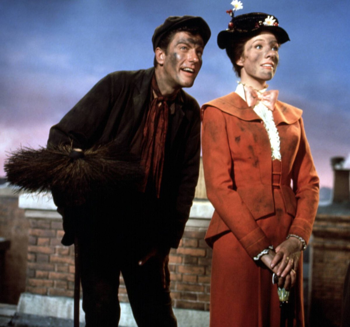 Actress Julie Andrews and Dick Van Dyke in a scene from the movie"Mary Poppins"