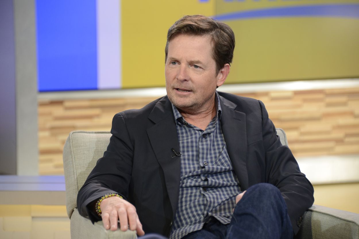 Michael J Fox speaking on the set of a talk show