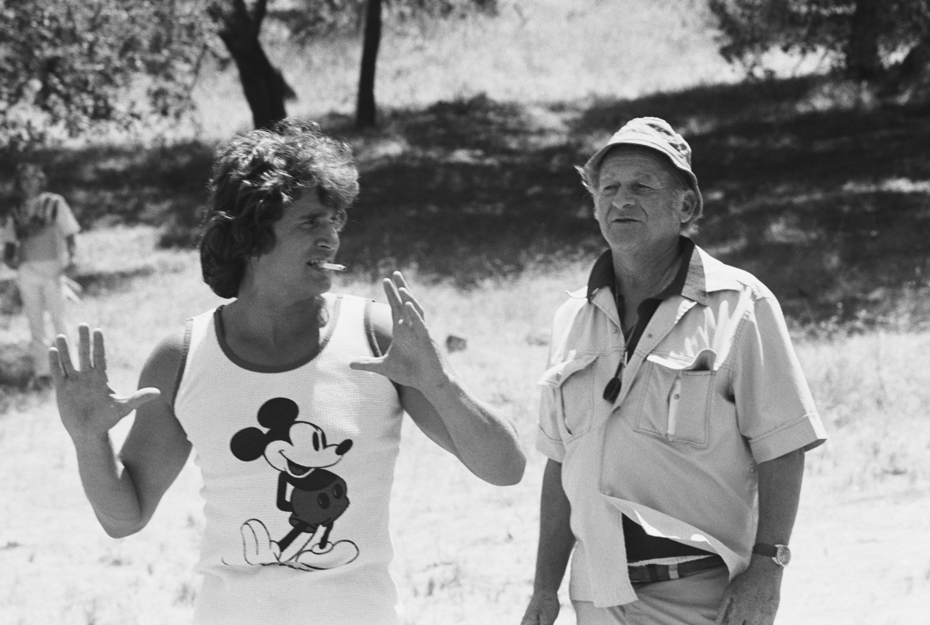 Michael Landon and a crew member