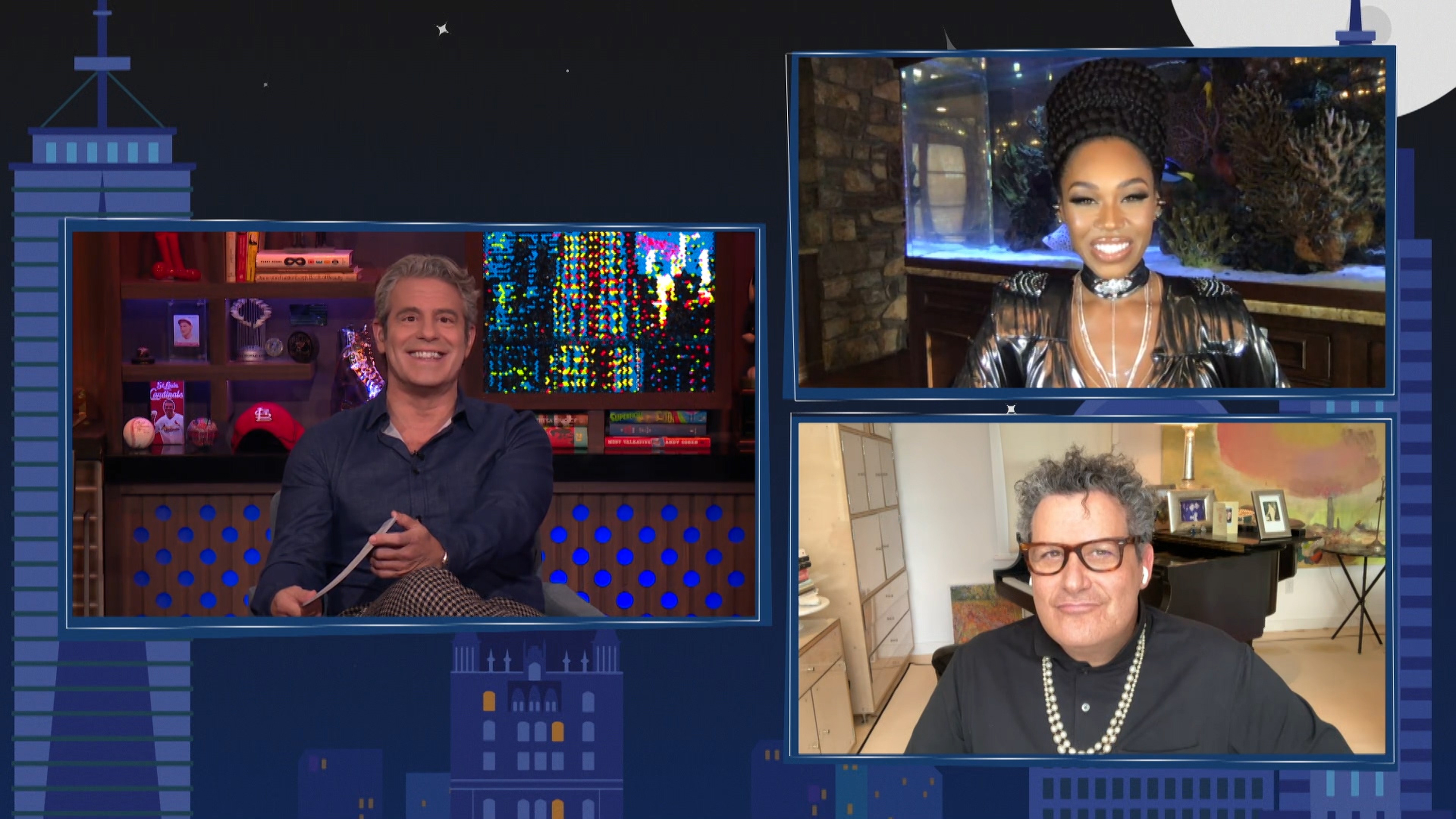 'Watch What Happens Live with Andy Cohen' -- Episode 17192 -- Pictured in this screen grab: (l-r) Andy Cohen, Isaac Mizrahi, Monique Samuels