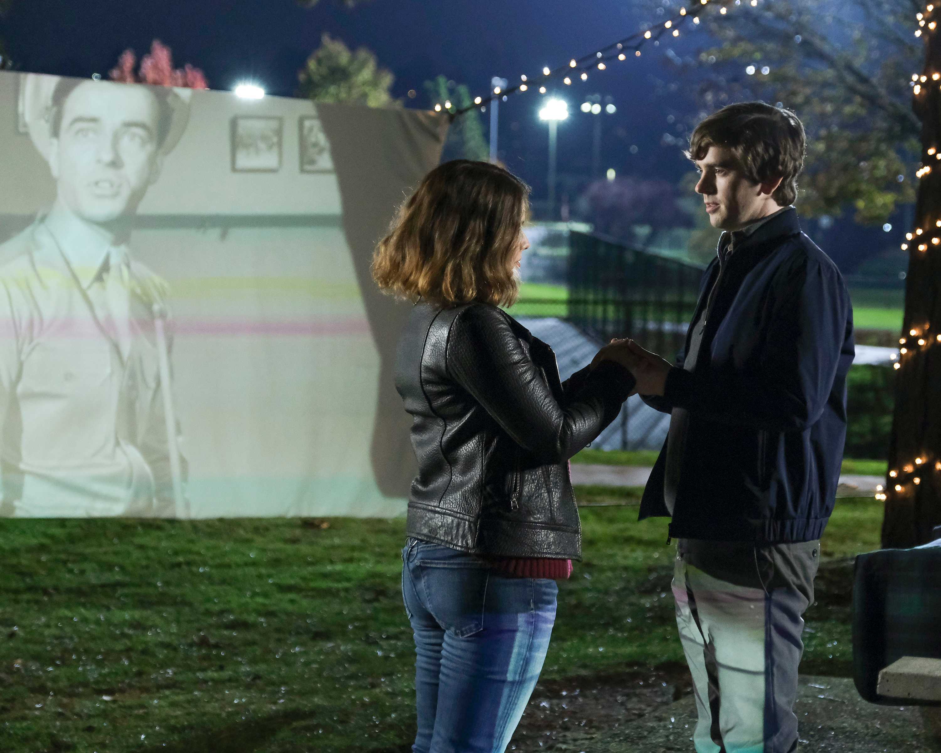 Paige Spara and Freddie Highmore on the set of The Good Doctor | Jeff Weddell via Getty Images
