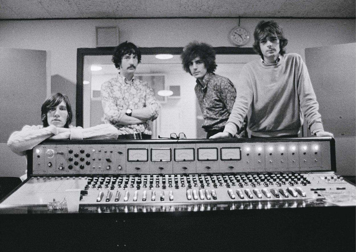 Pink Floyd poses for a photo while in the recording studio