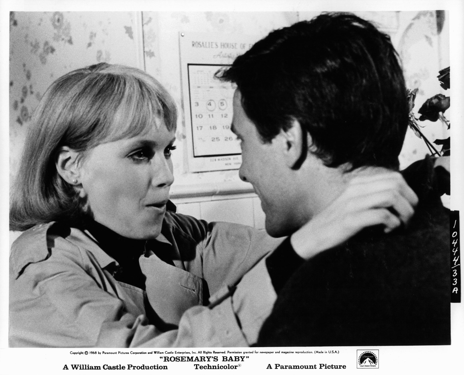 Mia Farrow and John Casavetes in a scene for 'Rosemary's Baby'