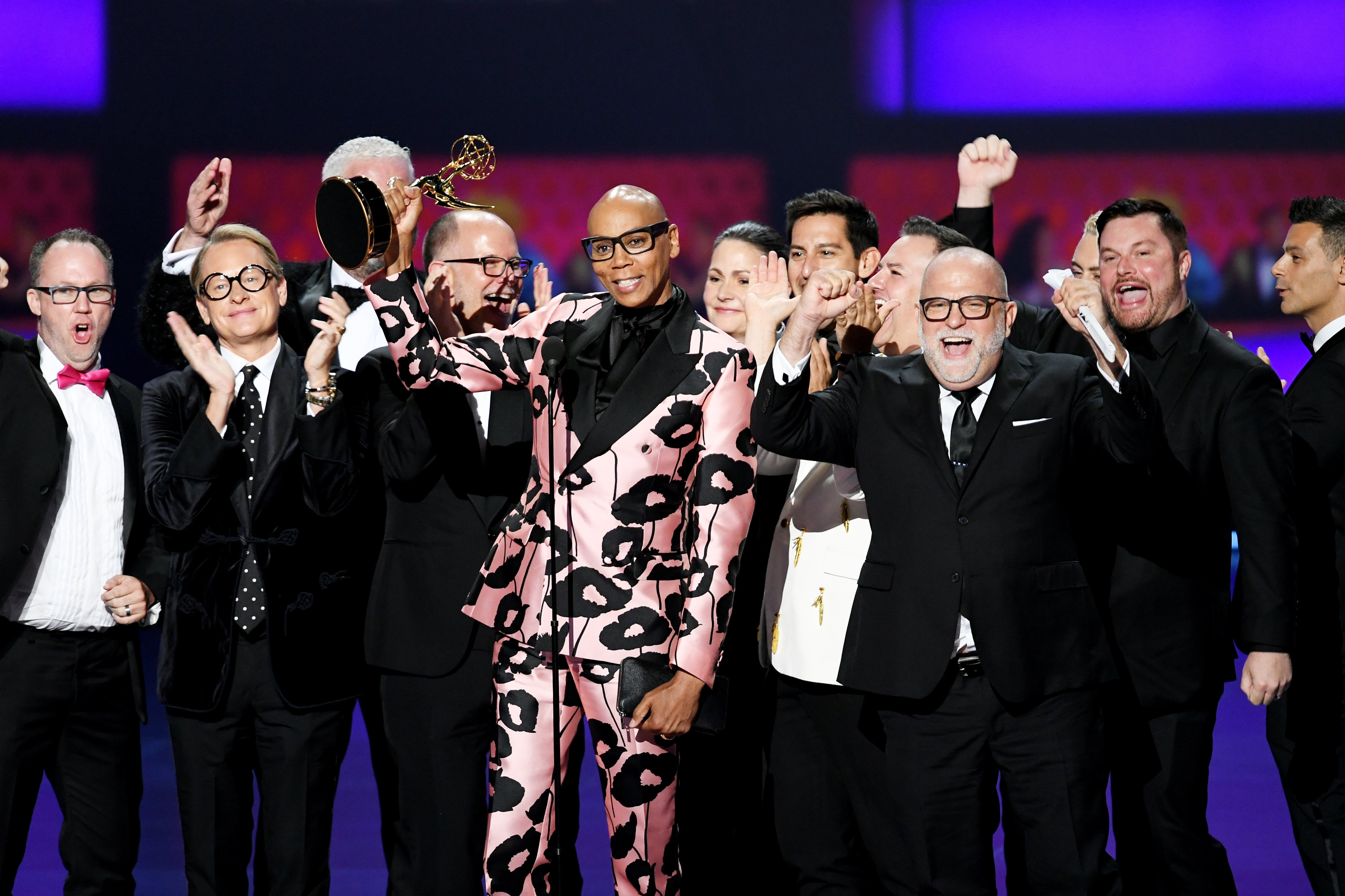 Cast and crew of 'RuPaul's Drag Race' accept the Outstanding Competition Program award onstage during the 71st Emmy Awards