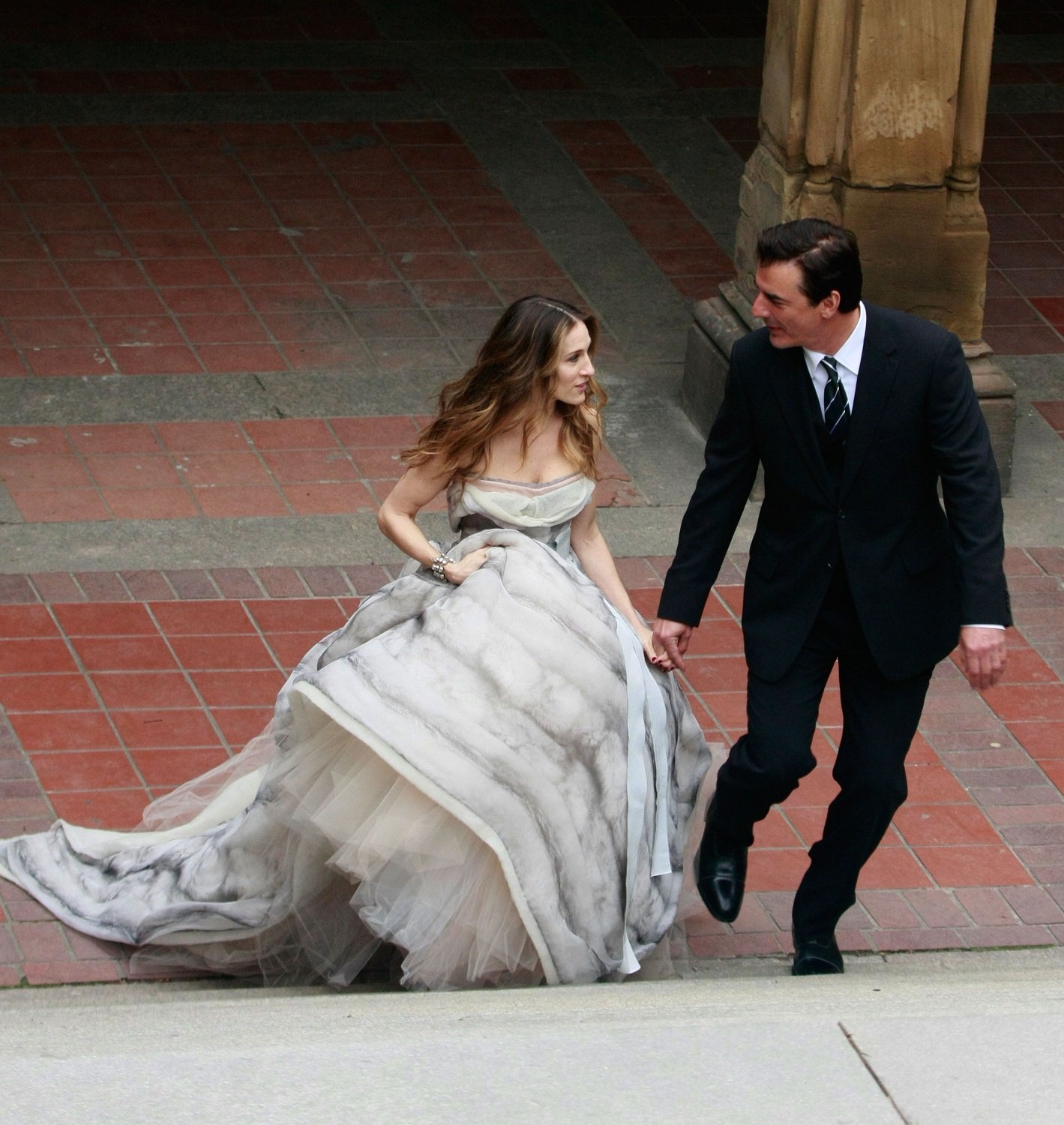 Sarah Jessica Parker and Chris North are photographed together in Central Park prior to the release of 'Sex and the City: The Movie'