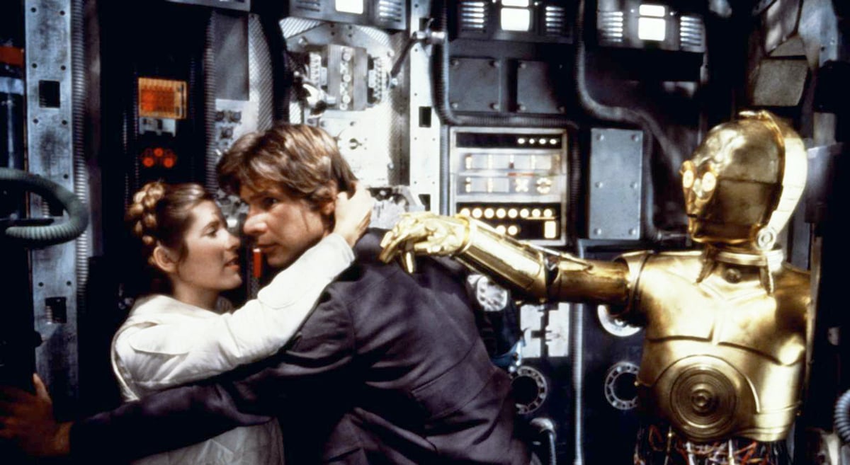 Carrie Fisher, Harrison Ford and Anthony Daniels