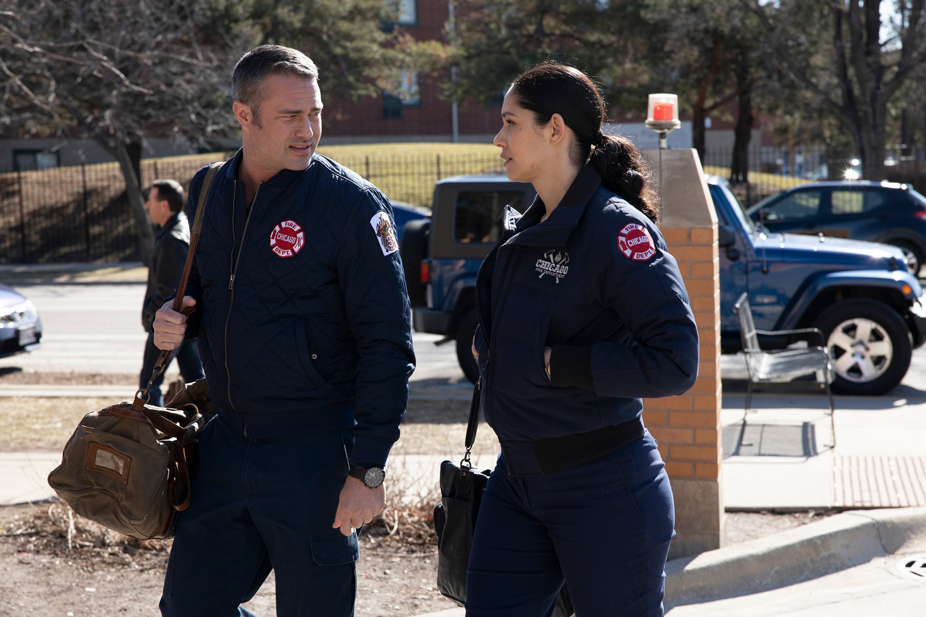 Taylor Kinney as Kelly Severide and Miranda Rae Mayo as Stella Kidd | Adrian S. Burrows Sr./NBC/NBCU Photo Bank via Getty Images