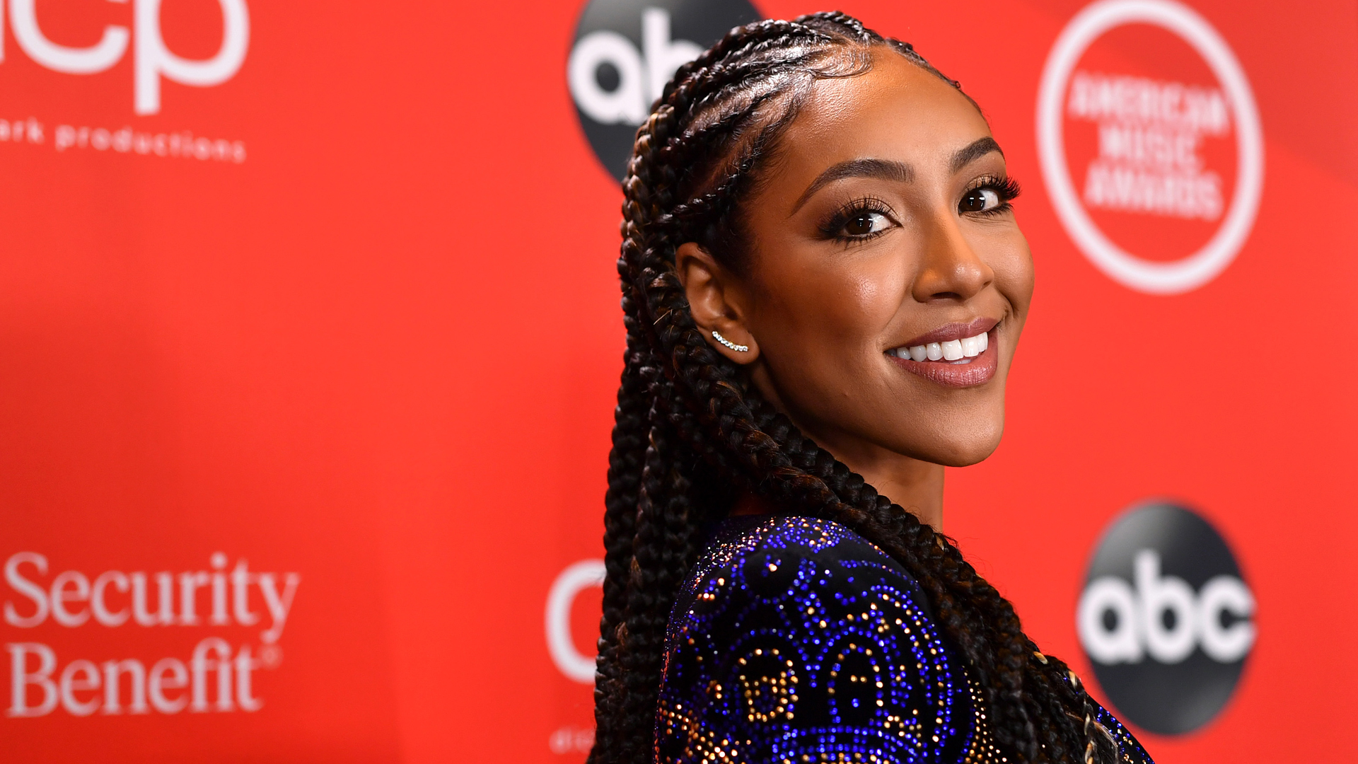 'The Bachelorette' Season 16 (2020) star Tayshia Adams attends the 2020 American Music Awards at Microsoft Theater on November 22, 2020 in Los Angeles, California.