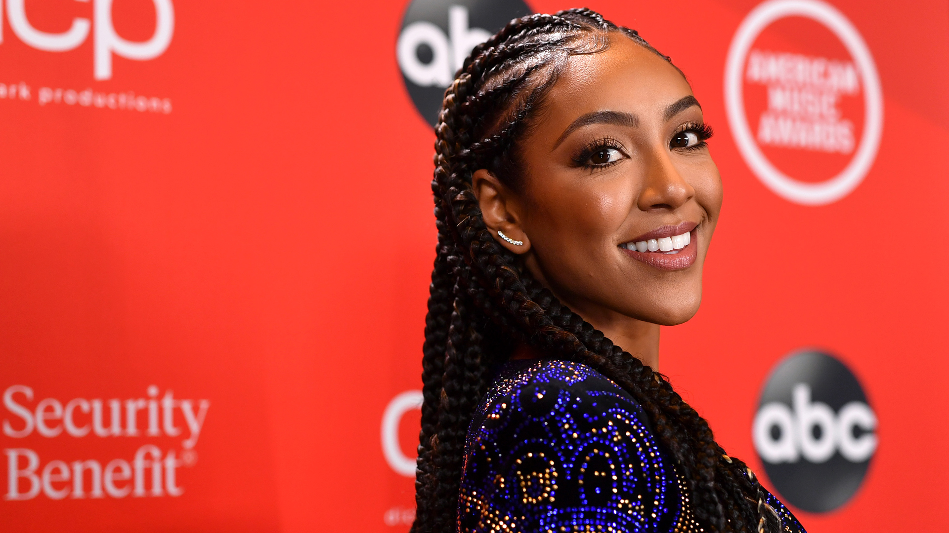 'The Bachelorette' Season 16 (2020) star Tayshia Adams attends the 2020 American Music Awards at Microsoft Theater on November 22, 2020 in Los Angeles, California. 