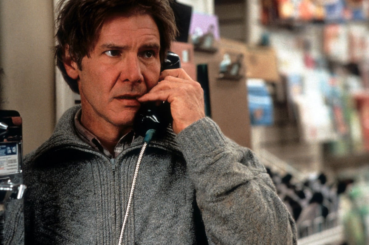 Harrison Ford on pay phone in a scene from the film 'The Fugitive'