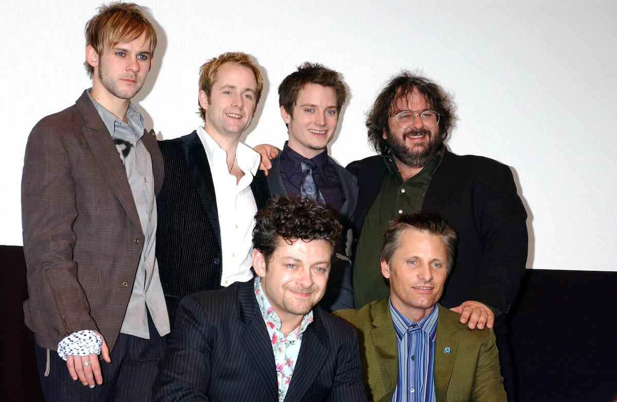 Dominic Monaghan, Billy Boyd, Elijah Wood, director Peter Jackson, Andy Serkis, and Viggo Mortensen