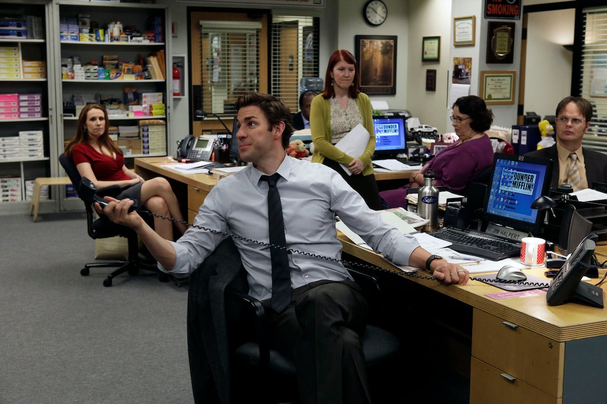 Catherine Tate as Nellie Bertram, John Krasinski as Jim Halpert, Kate Flannery as Meredith Palmer, Phyllis Smith as Phyllis Vance, Rainn Wilson as Dwight Schrute 