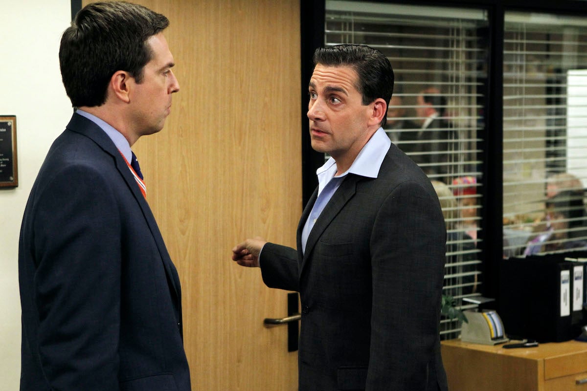 Ed Helms as Andy Bernard and Steve Carell as Michael Scott