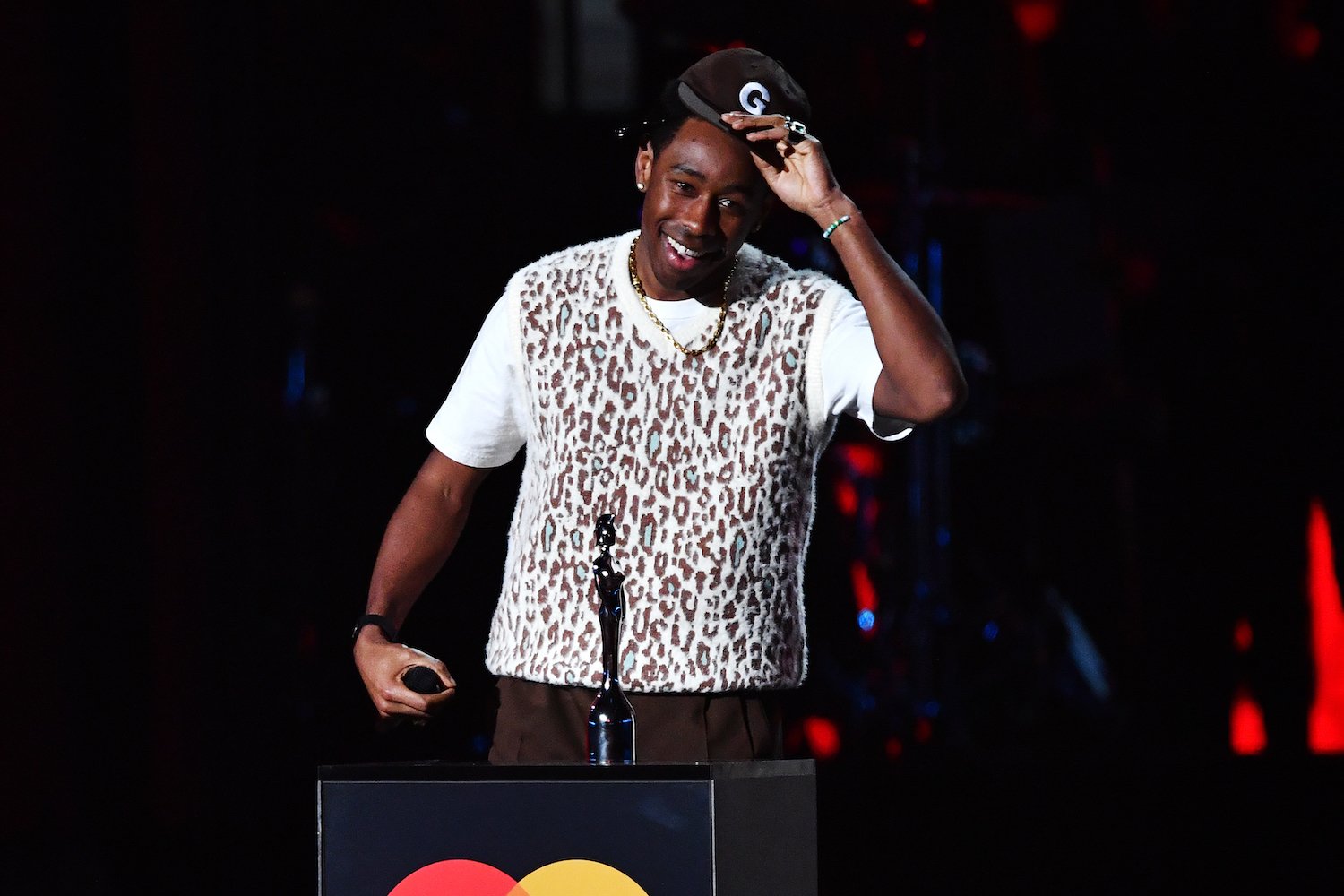 Tyler, The Creator accepts the International Male Solo Artist award during The BRIT Awards 2020
