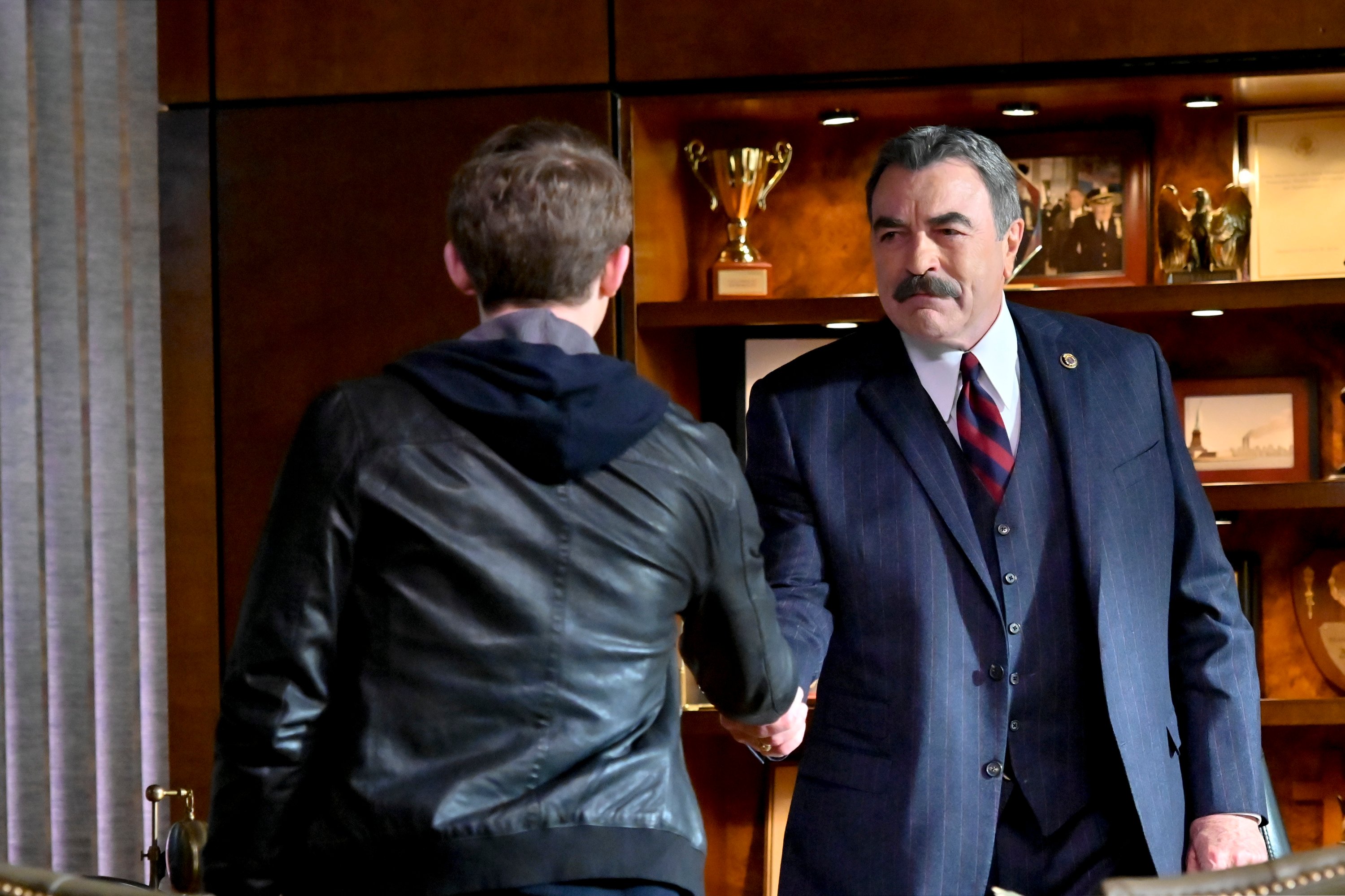 Will Hochman and Tom Selleck on the set of 'Blue Bloods' |  John Paul Filo/CBS via Getty Images