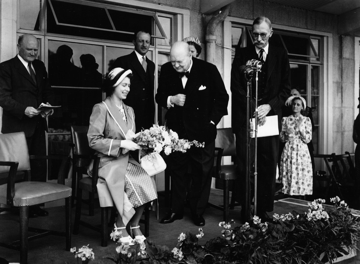 Winston Churchill speaking to then-Princess Elizabeth in 1951