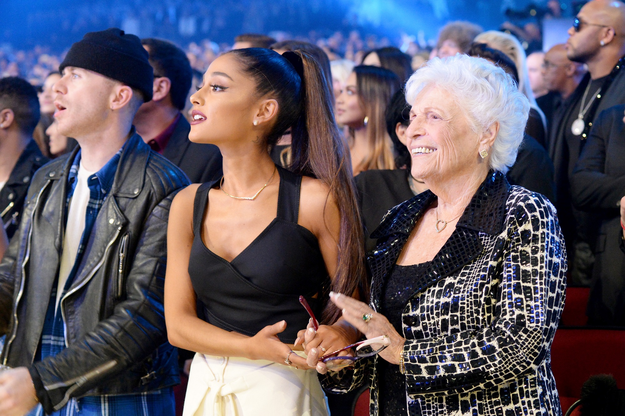 Ariana Grande (L) and Marjorie 'Nonna' Grande attend the 2016 American Music Awards on November 20, 2016, in Los Angeles, California.