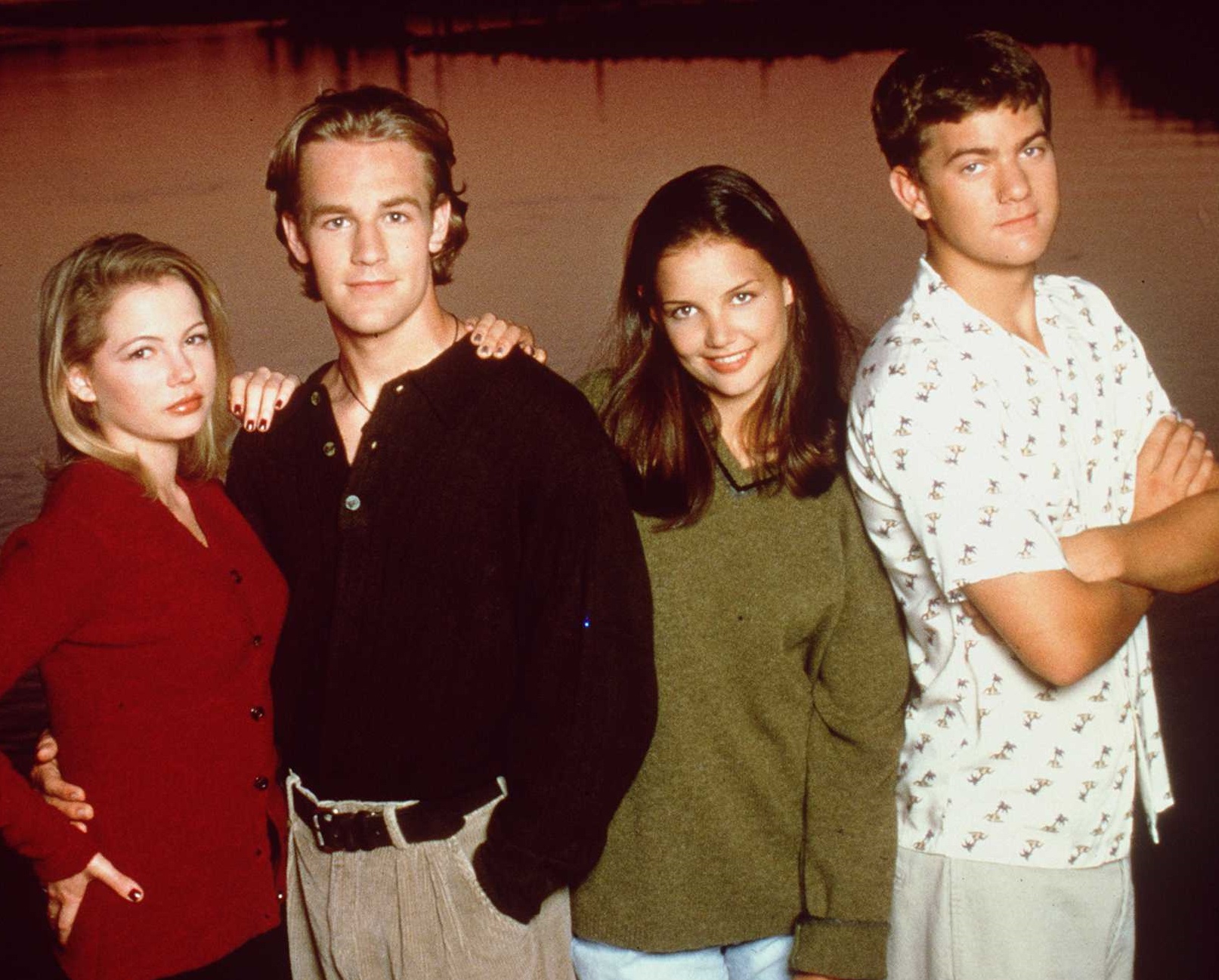 Michelle Williams (Jennifer Lindley), James Van Der Beek (Dawson Leery), Katie Holmes (Joey Potter) and Joshua Jackson (Pacey) in 'Dawson's Creek'