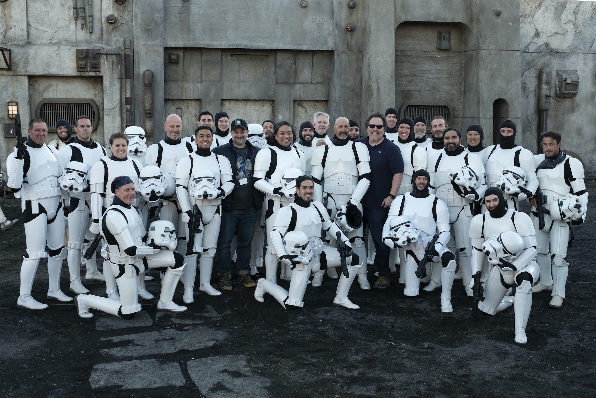 Dave Filoni and Jon Favreau with members of the 501st on the set of 'The Mandalorian'