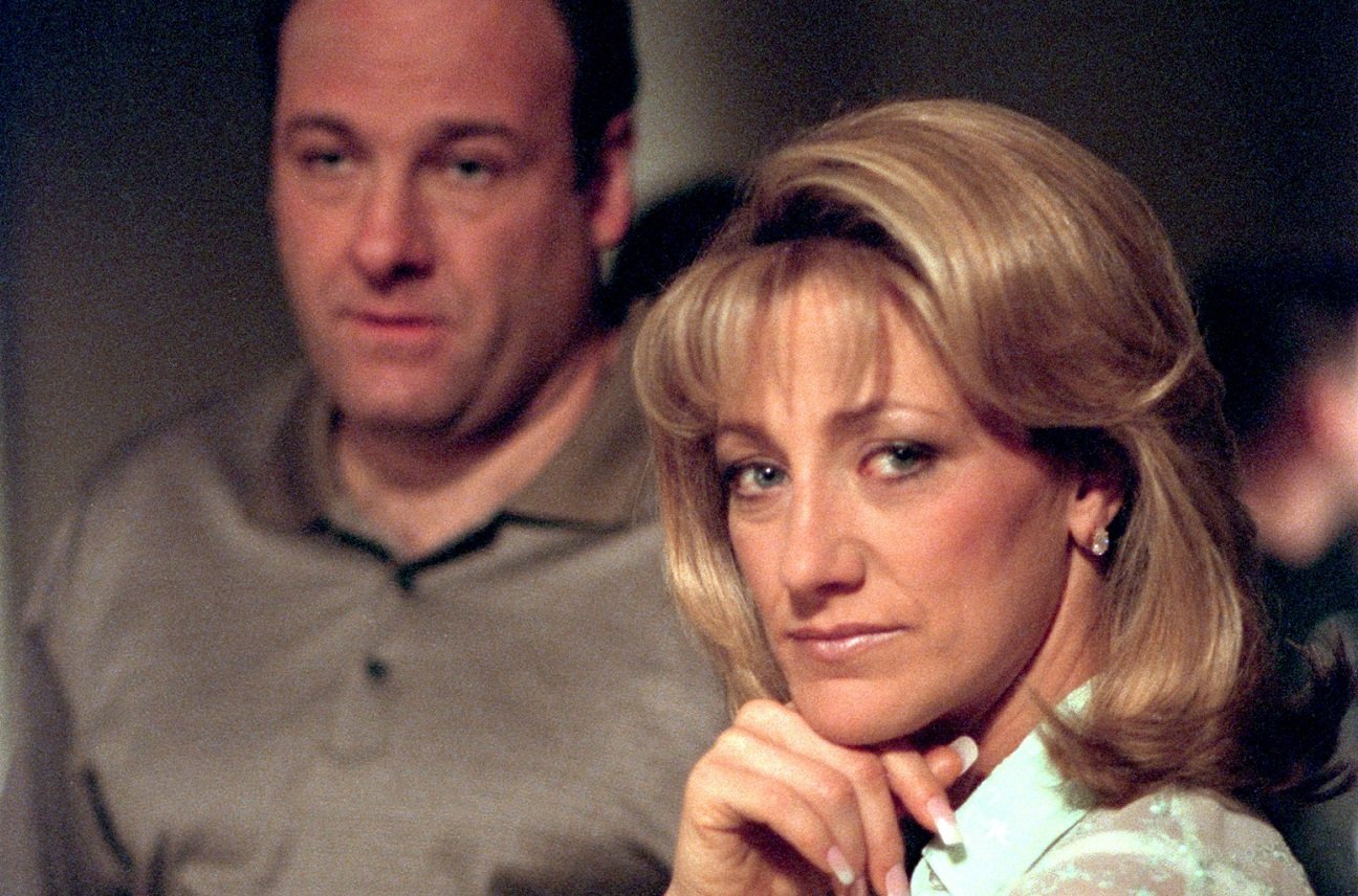 James Gandolfini and Edie Falco in character