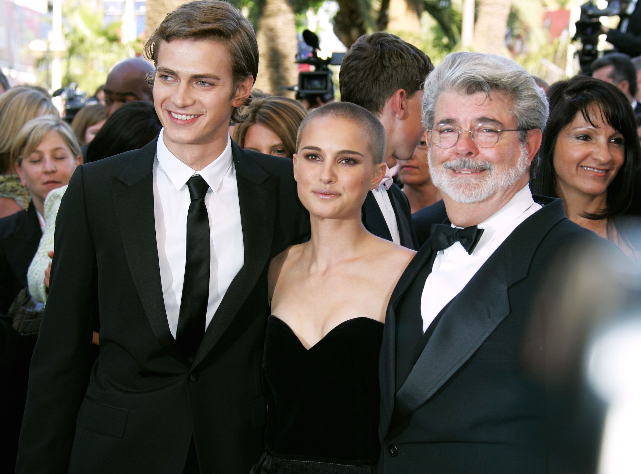 Hayden Christensen, Natalie Portman, and George Lucas from 'Star Wars'