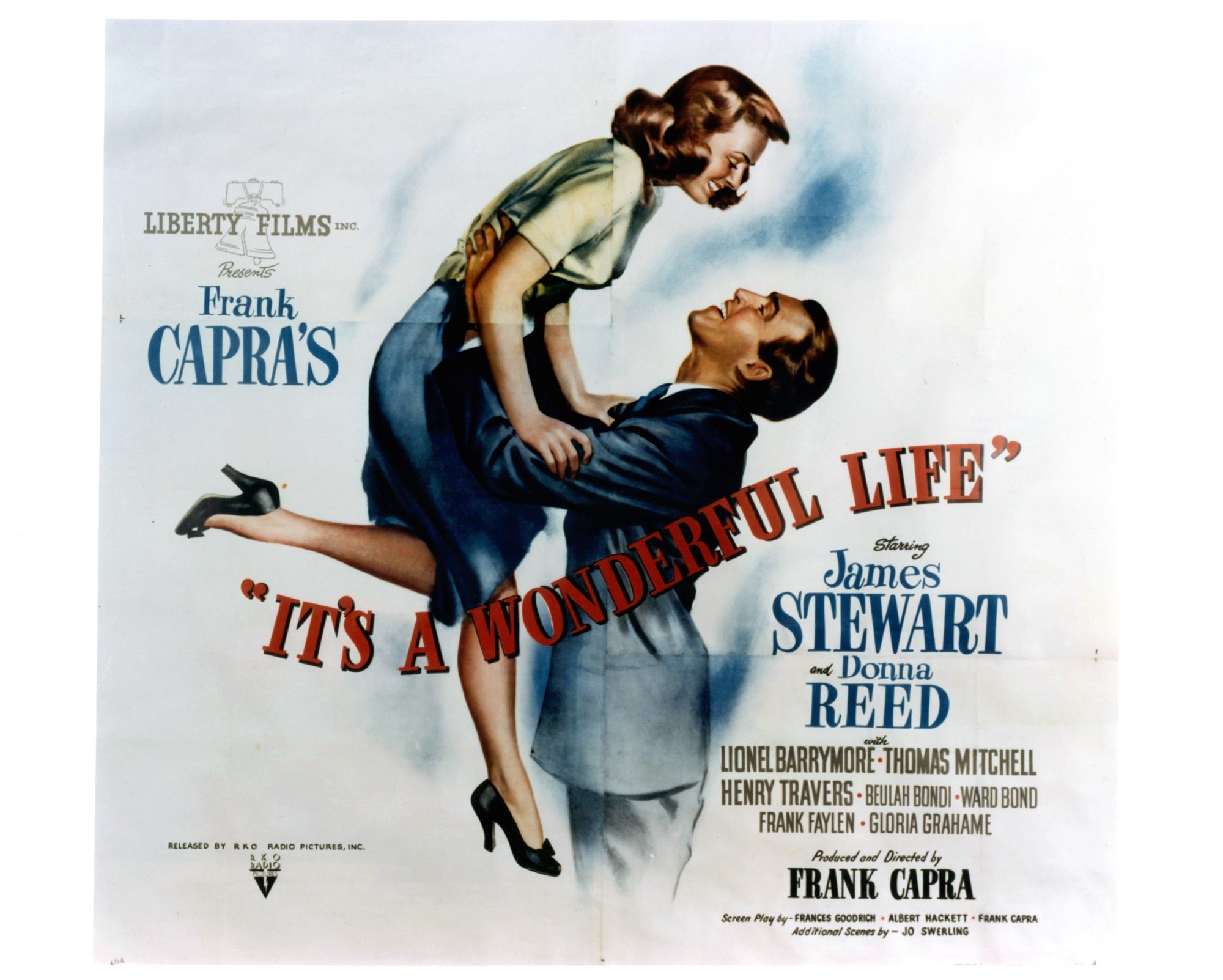 Donna Reed is lifted by James Stewart in movie art for the film It's A Wonderful Life