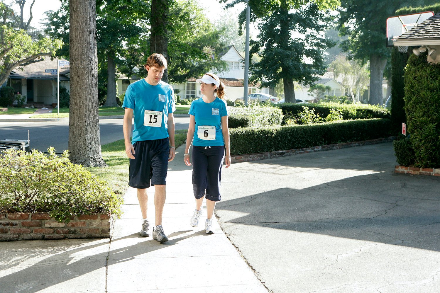 John Krasinski as Jim Halpert and Jenna Fischer as Pam Beesly on The Office