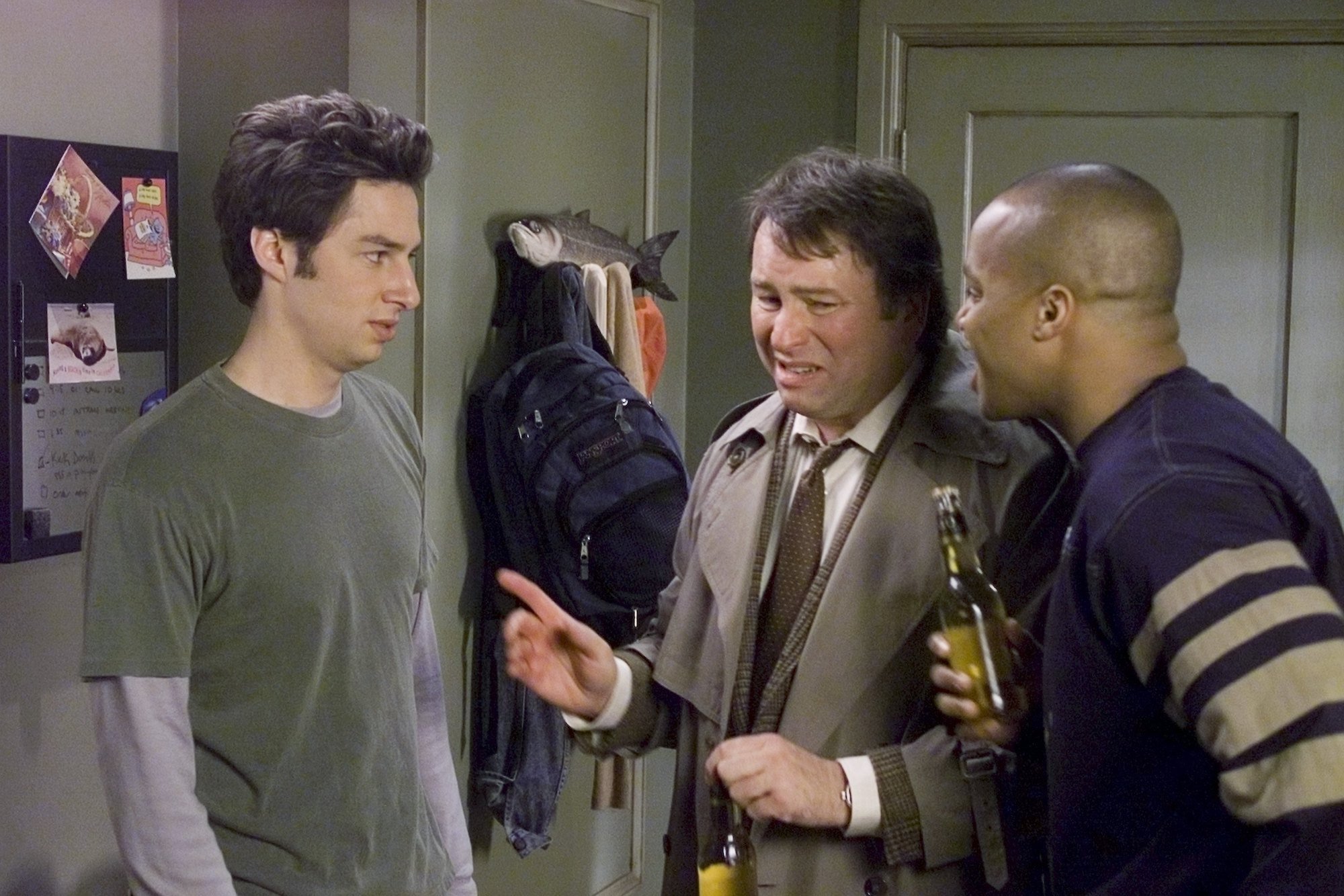 Zach Braff as Dr. John 'J.D.' Dorian, John Ritter as Sam Dorian, Donald Faison as Dr. Christopher Turk