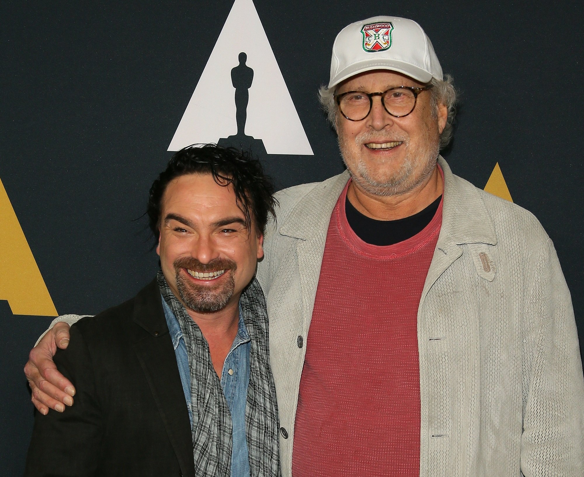 (L-R) Johnny Galecki and Chevy Chase attend the 30th Anniversary Screening of 'National Lampoons Christmas Vacation' on December 12, 2019.