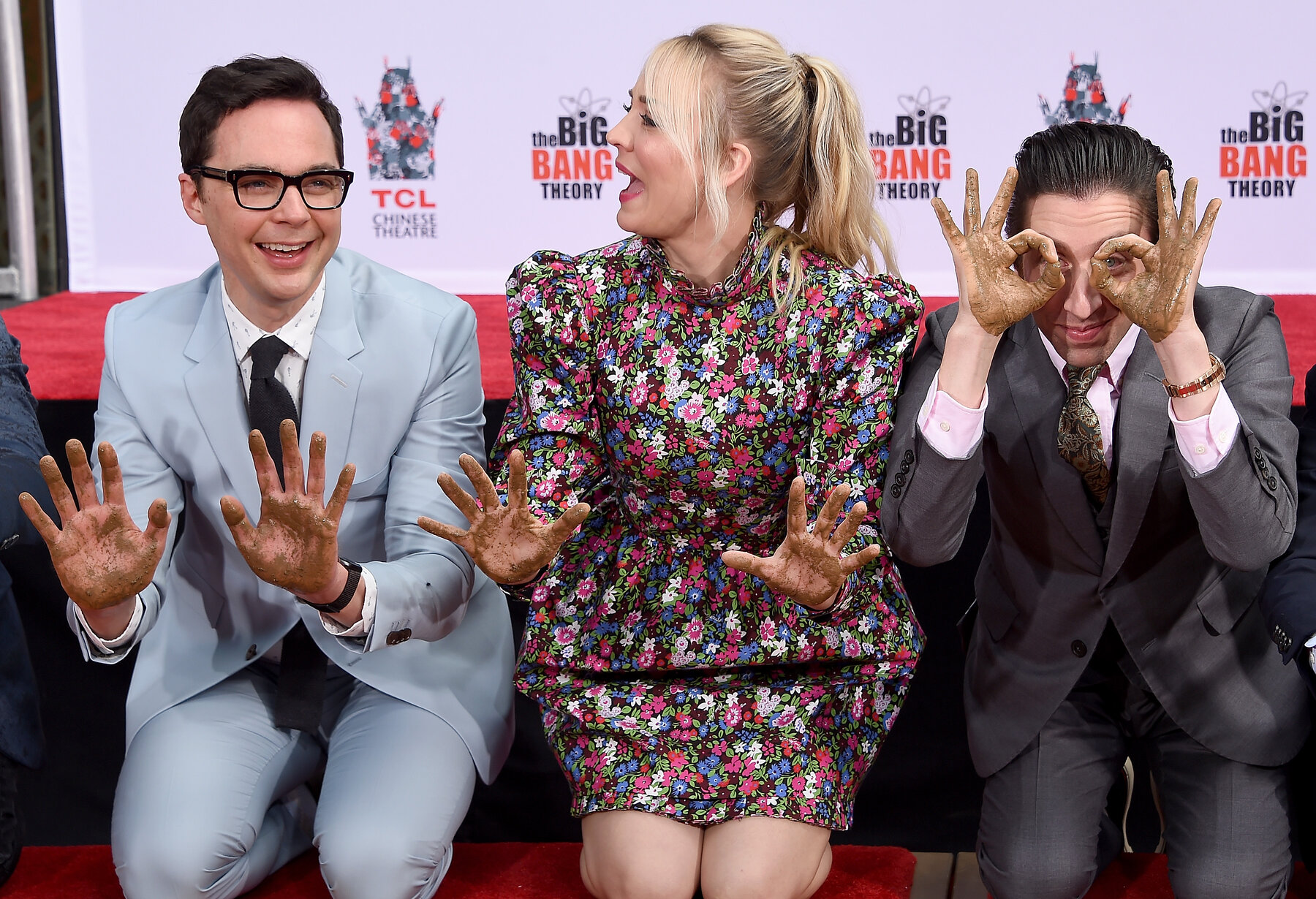 The Cast Of "The Big Bang Theory" Places Their Handprints In The Cement At The TCL Chinese Theatre IMAX Forecourt