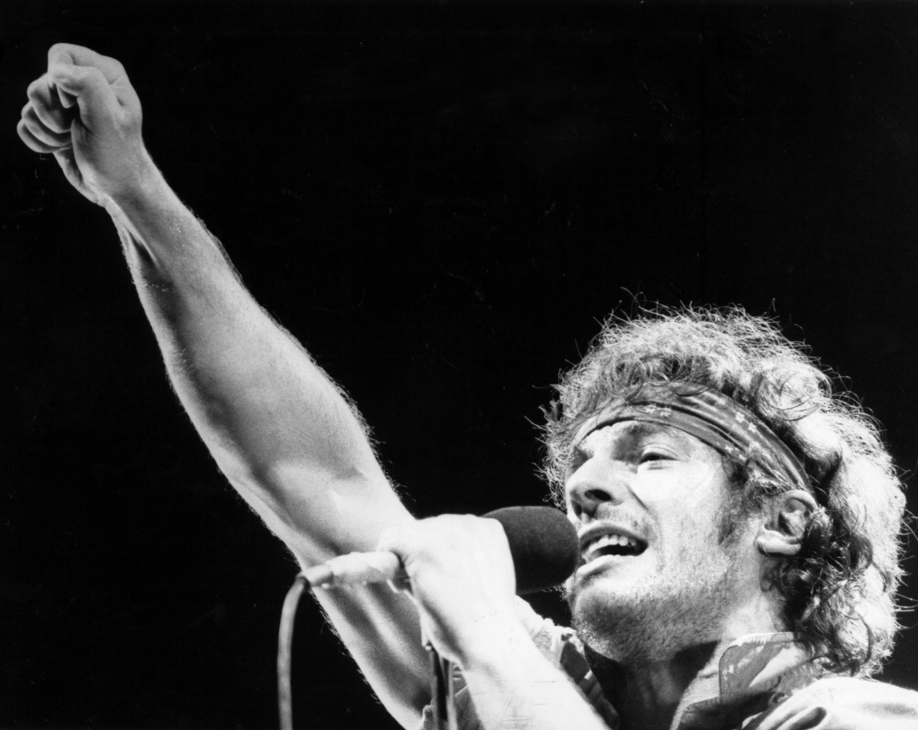 Bruce Springsteen raising his fist