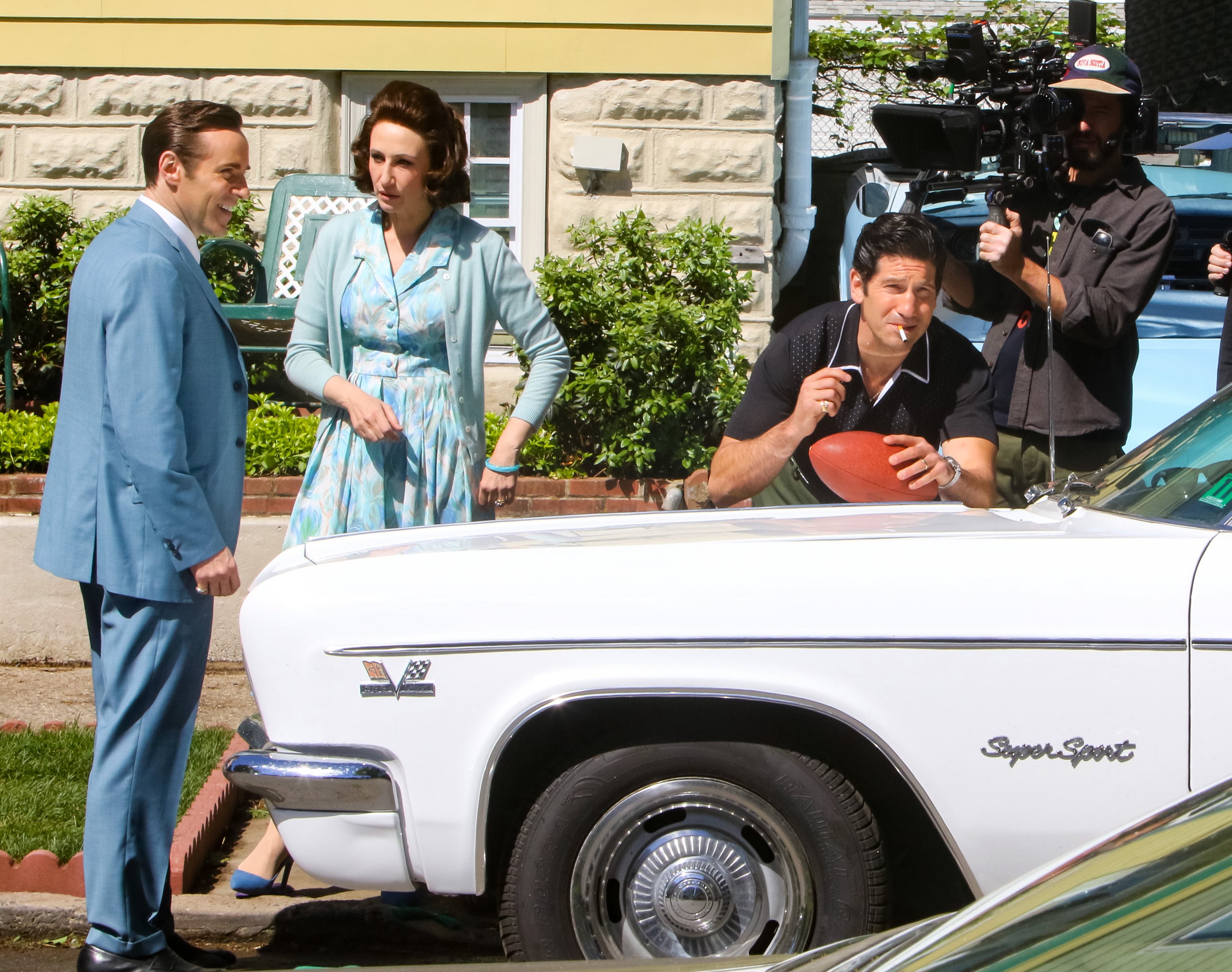 Actors on the set of The Many Saints of Newark