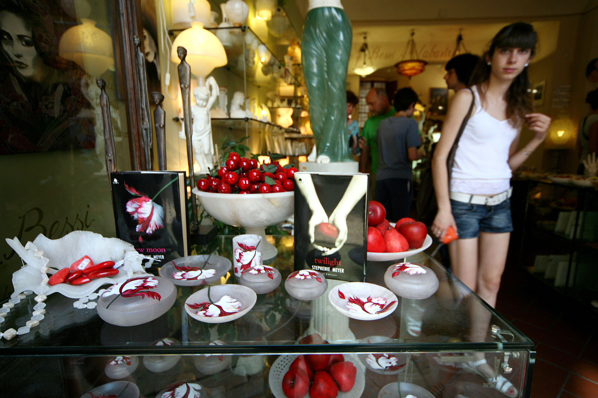 Tourists visit 'New Moon' and 'Twilight' merch stores on June 29, 2009 in Volterra, Italy, a place named in 'New Moon'